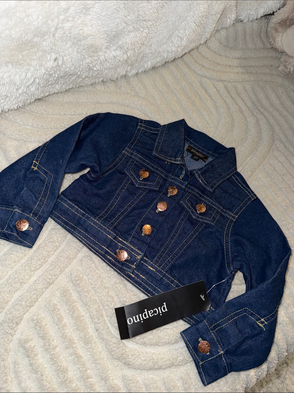 18m Picapino Girls' Dark Blue Cropped Denim Jacket rose gold buttons NWT